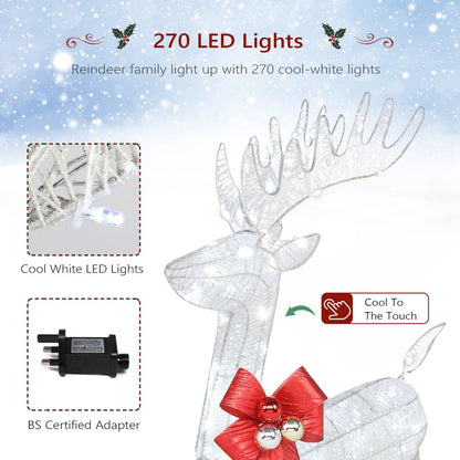 Set of 3 Light Up Reindeer Family Outdoor Christmas Decoration White Wire LED