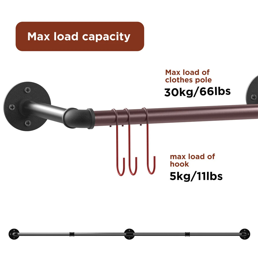6ft Heavy Duty Clothes Rail Pipe Garment Rack Wall Mounted Hanging Clothing Pole