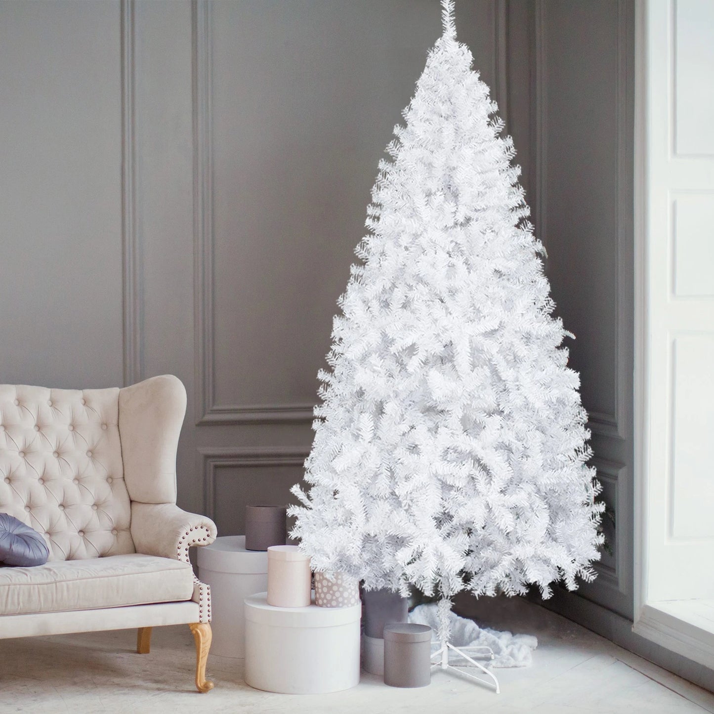 Large 6FT Christmas Tree Artificial Xmas Tree White With Stand Festive Decor