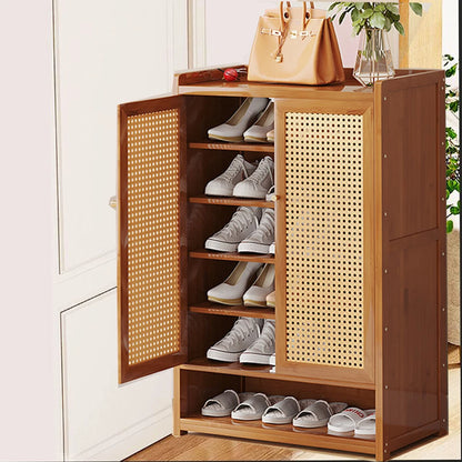 Shoe Cabinet Storage Cupboard Footwear Stand Rack Wooden Double Rattan Doors