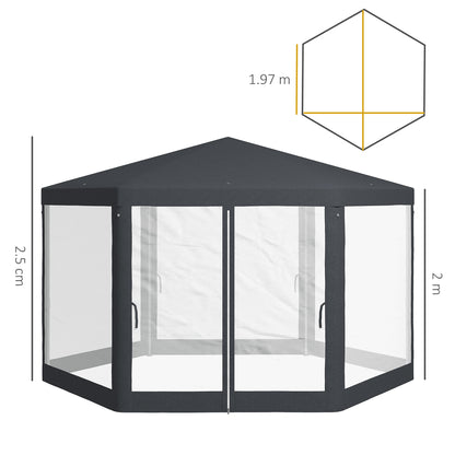 Dark Grey Hexagonal Metal Netting Gazebo Patio Out- door Canopy Party Marquee