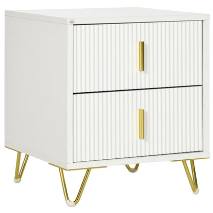 Bedside Table with 2 Drawers Gold Legs Side Table Nightstand Bedroom Furniture