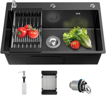 Single Bowl Workstation Sink Black Stainless Steel 50x45cm