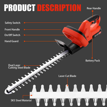 Brushless Cordless Hedge Trimmer Tree Branch Cutter Tool with 2Battery & Charger