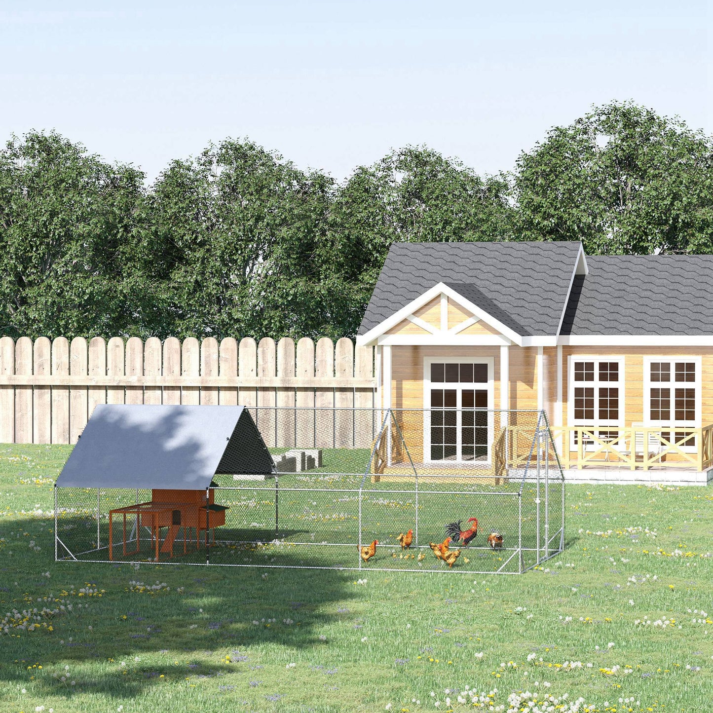 Walk In Chicken Run Galvanized Chicken Coop Hen House w/ Water-Resist Cover