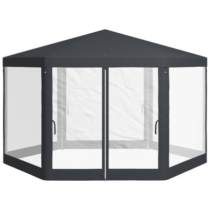 Dark Grey Hexagonal Metal Netting Gazebo Patio Out- door Canopy Party Marquee