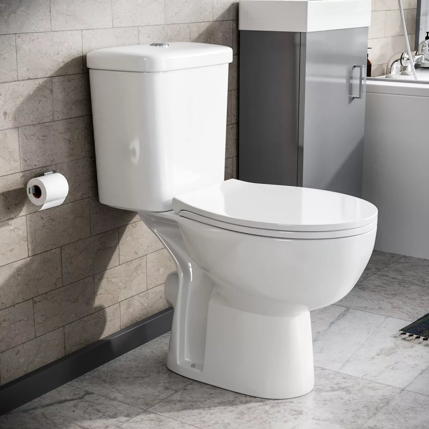 Nes Home Close Coupled Toilet Bathroom WC Pan, Toilet Seat & Cistern