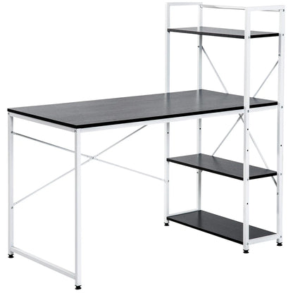 Computer Desk Laptop Table w/4-tier Bookshelf Metal Frame Black, White