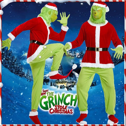 Adult Santa Grinch Costume Xmas Cosplay Men Christmas Santa Fancy Dress Full Set
