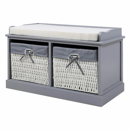 Large Shoe Storage Bench with Seat Cushion And 2 Rattan Basket Organiser Hallway