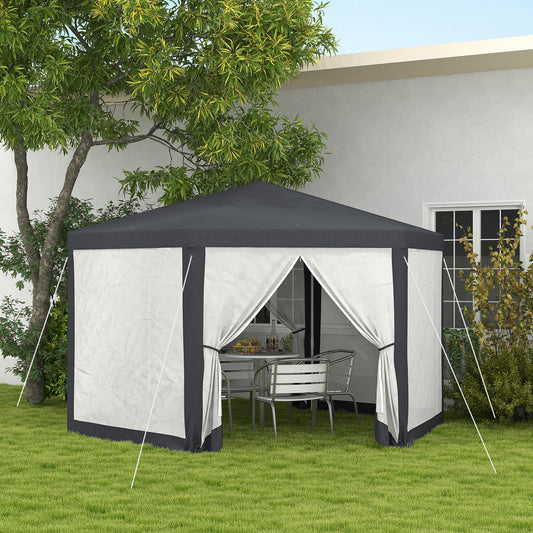 Dark Grey Hexagonal Metal Netting Gazebo Patio Out- door Canopy Party Marquee