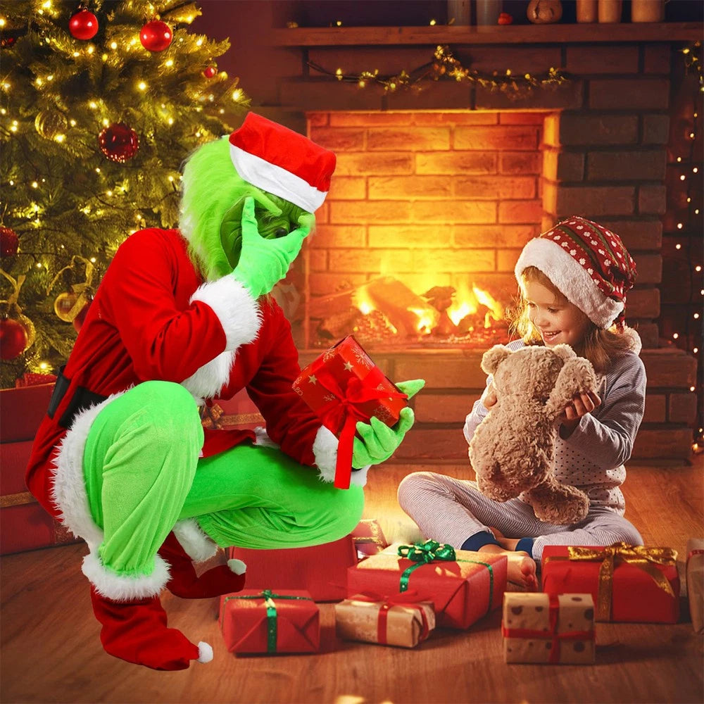 Adult Santa Grinch Costume Xmas Cosplay Men Christmas Santa Fancy Dress Full Set