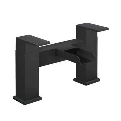 Bathroom Modern Waterfall Black Basin Sink Mono Square Mixer Tap Filler Waste