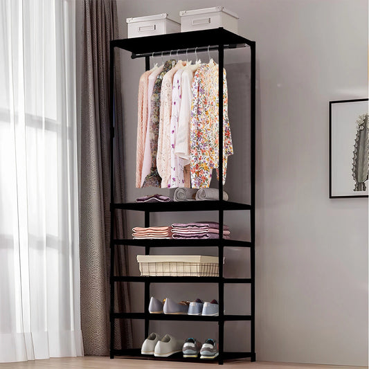 Heavy Duty Clothes Rail Garment Hanging Rack Shoe Storage Shelf Display Black