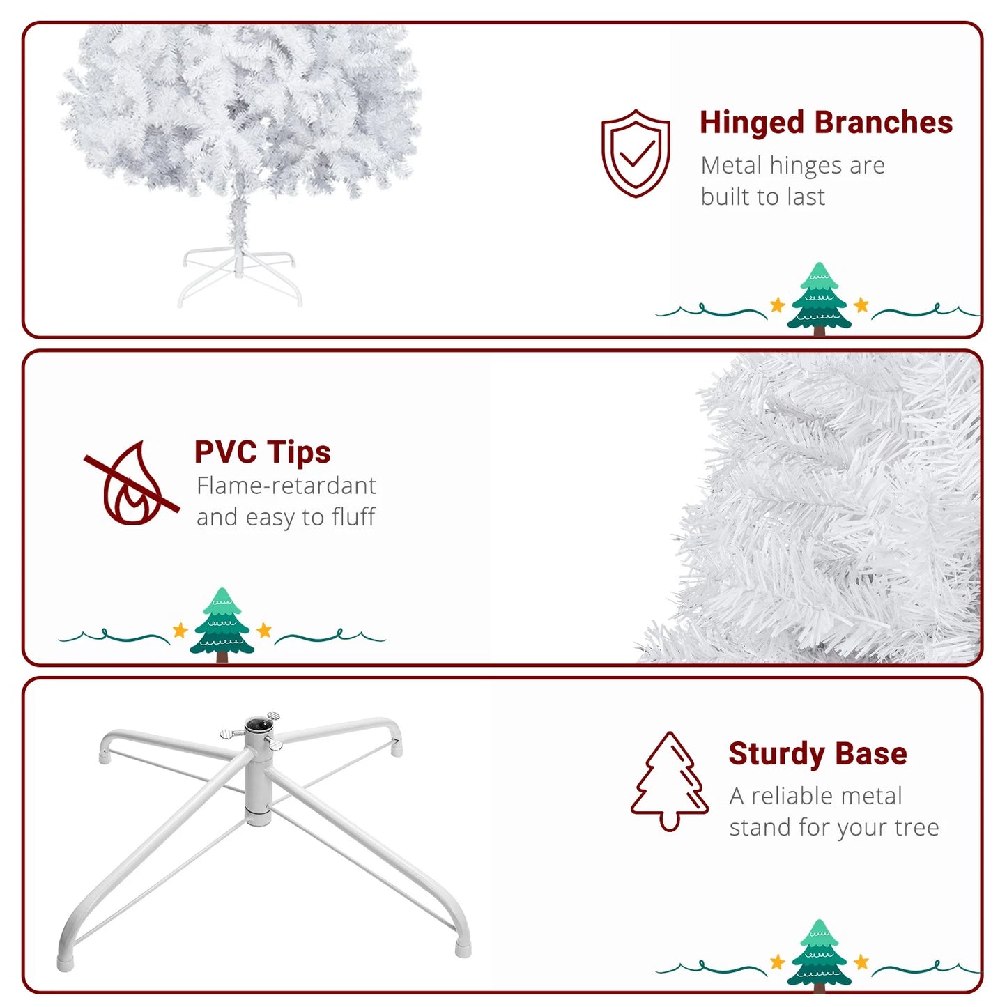 Large 6FT Christmas Tree Artificial Xmas Tree White With Stand Festive Decor