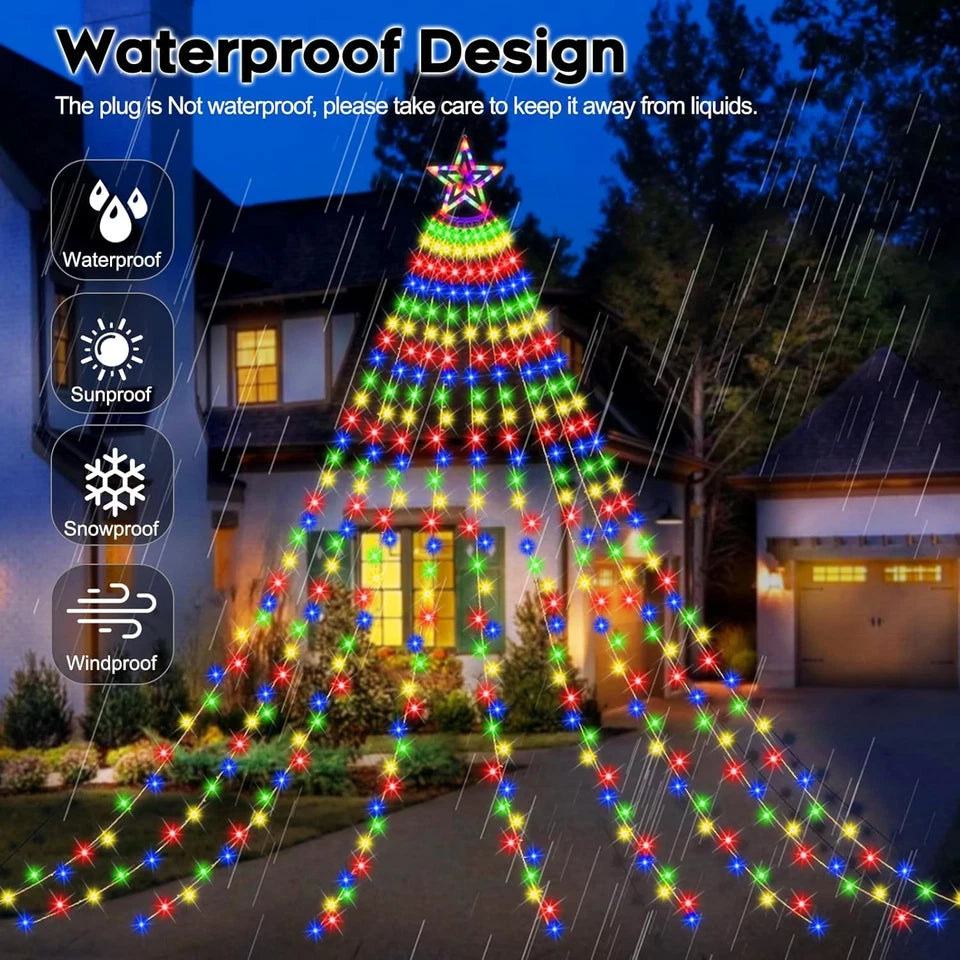 Christmas Tree Decorations Outdoor Star String Waterfall Lights 350LED Xmas Tree