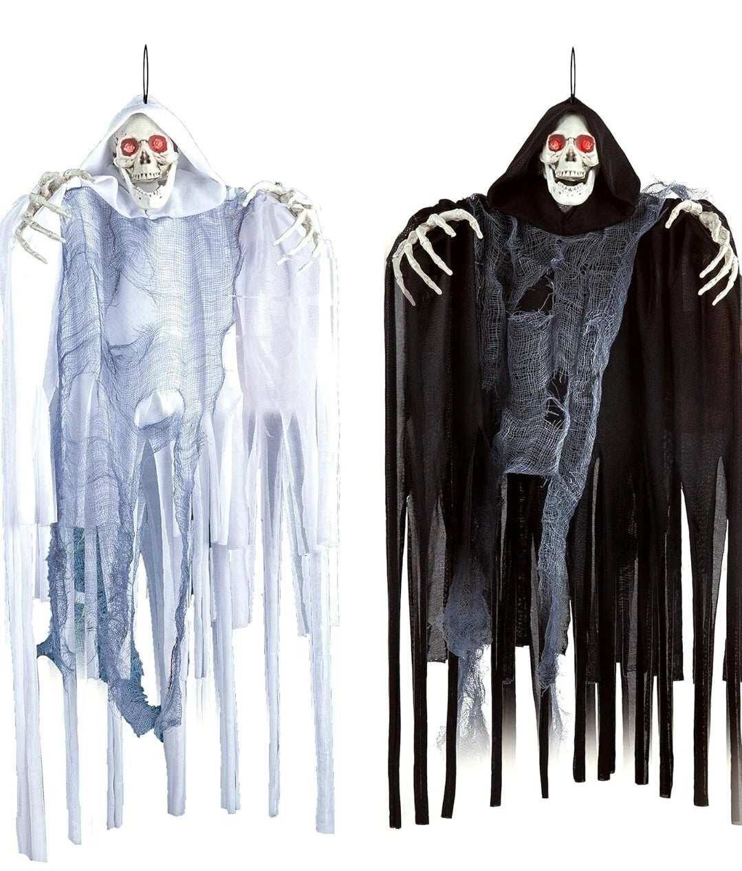 2x Hanging Grim Reaper Halloween Props – LED Eyes, Motion Activated