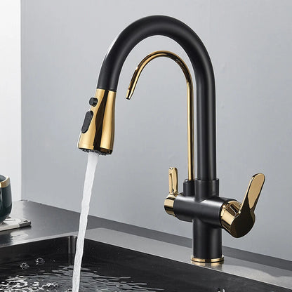 Modern Mono Kitchen Sink Mixer Taps 360° Pull Out Spray Spout Twin Lever 3 Way