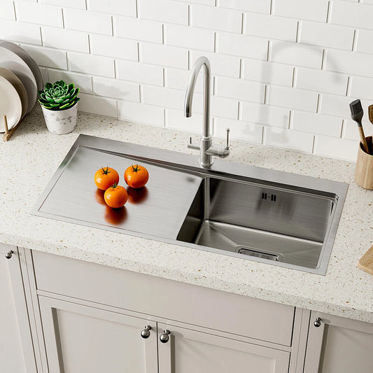 1.0 Bowl Stainless Steel Inset Kitchen Sink With Left Hand Drainer Free Waste