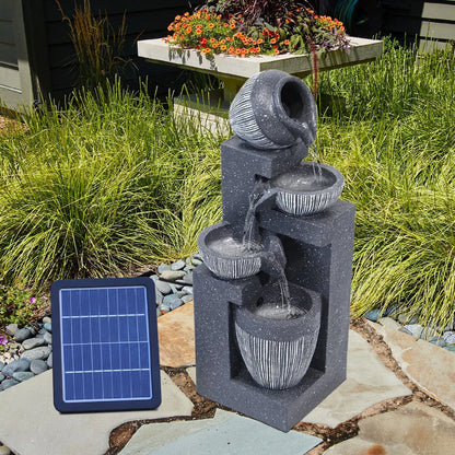 Garden Solar Power Cascading Tiered Water Feature Fountain Statues w/ LED Lights