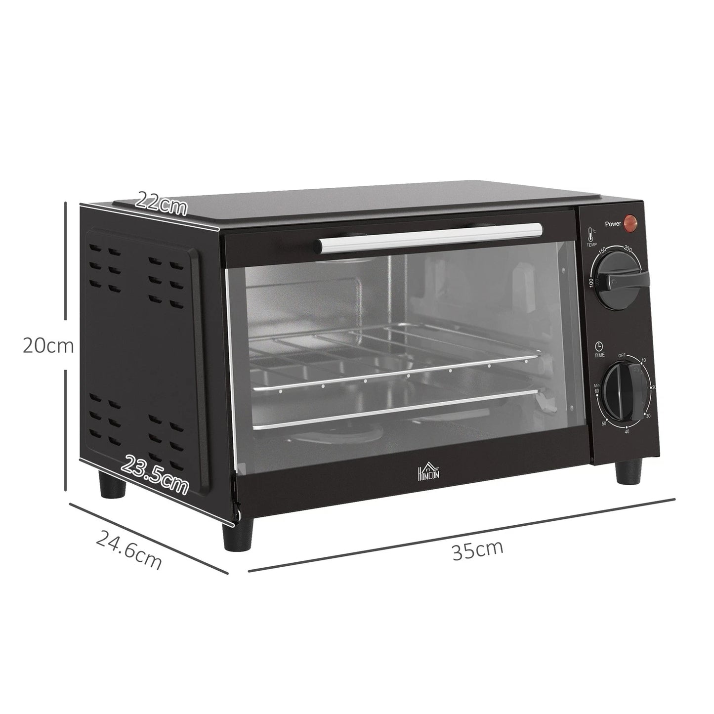 Mini Oven 9L Countertop Toaster Oven with Timer Control 750W Black
