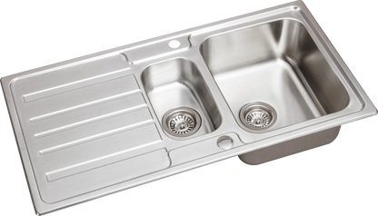Stainless Steel 1.5 Bowl Inset Kitchen Sink Left Hand Modern Drainer Wastes