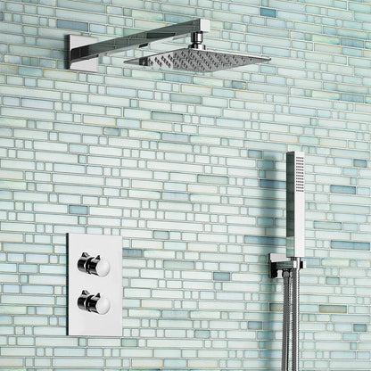 Modern Concealed Square Shower Brass Valve Mixer Twin Head Shower Set Chrome