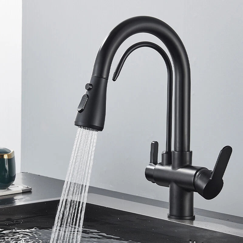 Modern Mono Kitchen Sink Mixer Taps 360° Pull Out Spray Spout Twin Lever 3 Way