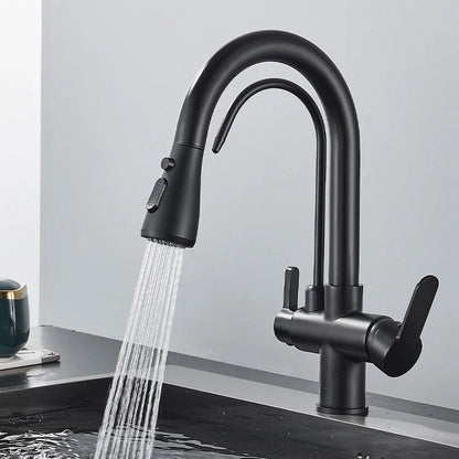 Modern Mono Kitchen Sink Mixer Taps 360° Pull Out Spray Spout Twin Lever 3 Way
