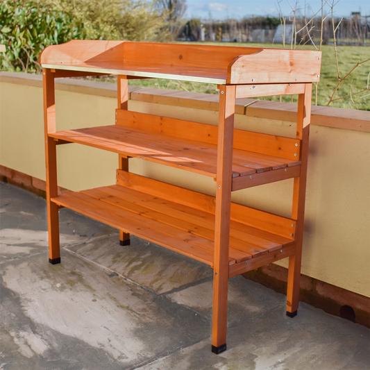 Wooden Greenhouse Potting Work Bench Garden Workstation Staging Table Shelving