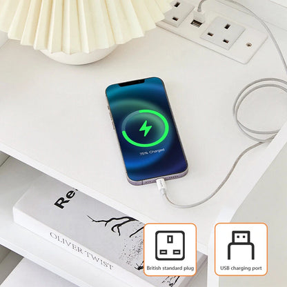 LED Light Bedside Table Nightstand High Gloss 2 Drawers USB Port Power Plug