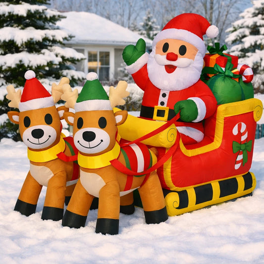 7FT Inflatable Santa Sleigh with Reindeer Outdoor Christmas Decoration