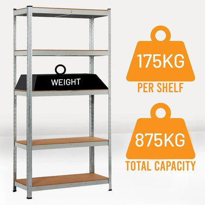4x Metal 5 Tier Garage Shelves Shelving Unit Racking Storage 180 x 90 x 40cm