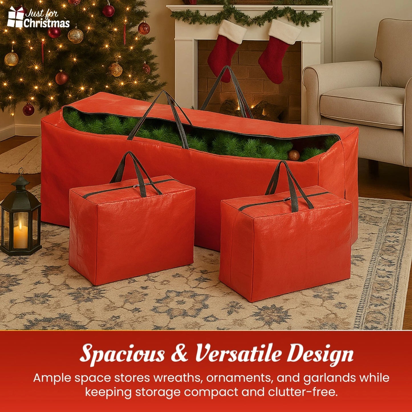 Christmas Storage Bags Xmas Tree Decorations Storage Zipper Bags with Handles x3