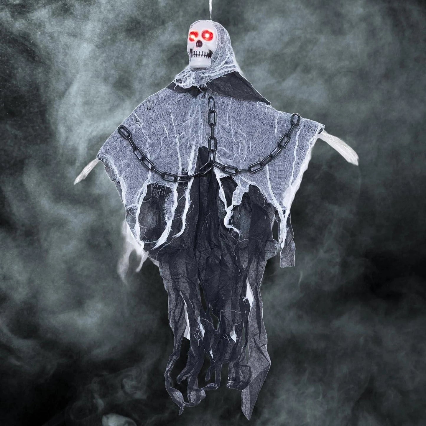 90cm LED Flashing Eyes Skeleton in Chain Sound Effect Halloween Hanging Decor