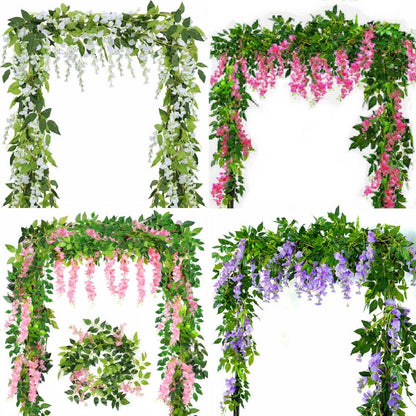 2X7FT Artificial Wisteria Vine Garland Foliage Flower Plant Trailing Home Decor