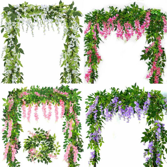 2X7FT Artificial Wisteria Vine Garland Foliage Flower Plant Trailing Home Decor