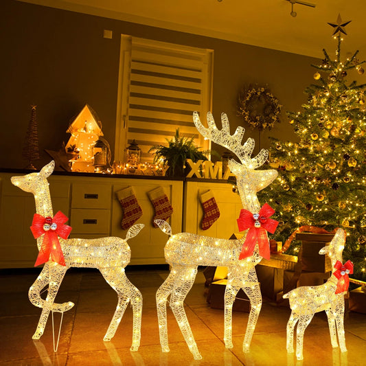 Set of 3 Pre lit Reindeer Deer Family LED Lights Outdoor Garden Xmas Decoration