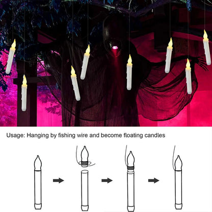 12PCS Floating Candles Halloween Hanging Harry Potter LED Candles Warm White