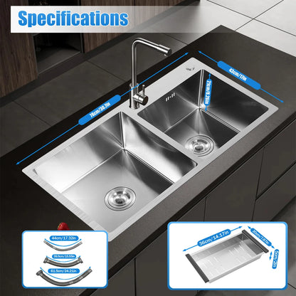 Double Bowl Stain less Steel Drop in Kitchen Sink Dish Washer Vegetable Sink