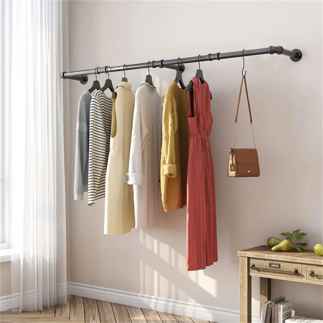 6ft Heavy Duty Clothes Rail Pipe Garment Rack Wall Mounted Hanging Clothing Pole