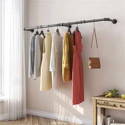 6ft Heavy Duty Clothes Rail Pipe Garment Rack Wall Mounted Hanging Clothing Pole