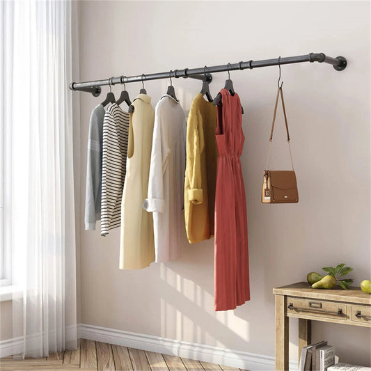 6ft Heavy Duty Clothes Rail Pipe Garment Rack Wall Mounted Hanging Clothing Pole