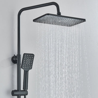 Black Exposed Bathroom Shower Twin Head Large Bar Set Square Valve Rail Hose Tap