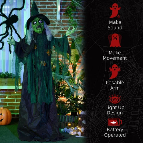6ft Animated Halloween Witch Prop Outdoor Decoration with Glowing Eyes & Hear