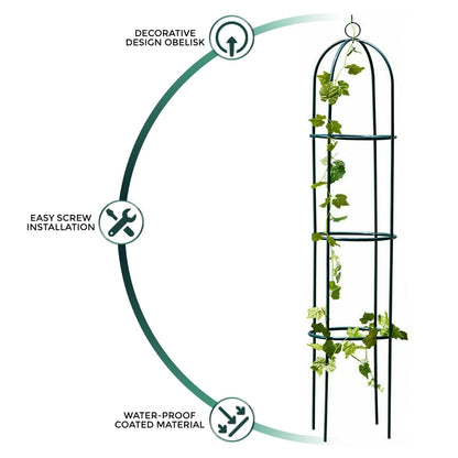 1.9M GARDEN OBELISK BLACK METAL OUTDOOR TRELLIS CLIMBING PLANT SUPPORT FRAME