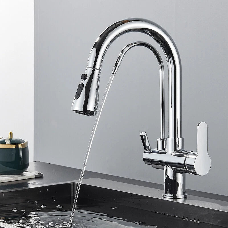 Modern Mono Kitchen Sink Mixer Taps 360° Pull Out Spray Spout Twin Lever 3 Way