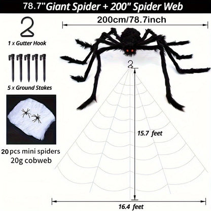 2M Big Spider+5M Web Set Halloween Haunted House Prop Indoor Outdoor Home Decor