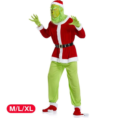 Adult Santa Grinch Costume Xmas Cosplay Men Christmas Santa Fancy Dress Full Set