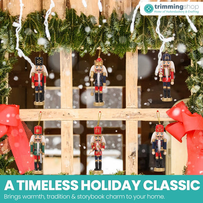6 Pcs Nutcracker Soldiers Wooden Christmas Tree Decorations Xmas Hanging Decor